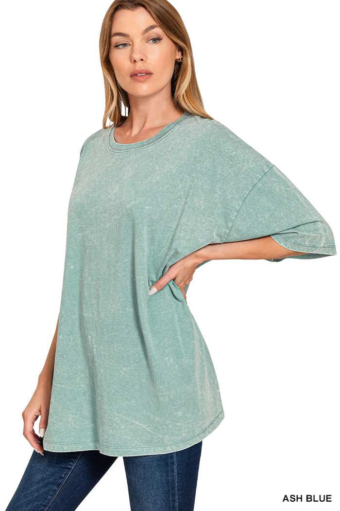 ACID WASH COTTON DROP SHOULDER OVERSIZED LONGLINE BOYFRIEND BOX TEE