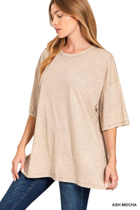 ACID WASH COTTON DROP SHOULDER OVERSIZED LONGLINE BOYFRIEND BOX TEE