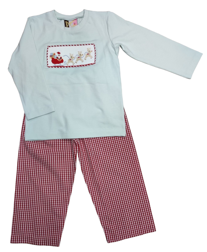 Banana Split Santa’s Sleigh Smocked Boys Pant Set