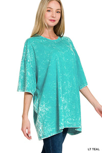 ACID WASH COTTON DROP SHOULDER OVERSIZED LONGLINE BOYFRIEND BOX TEE