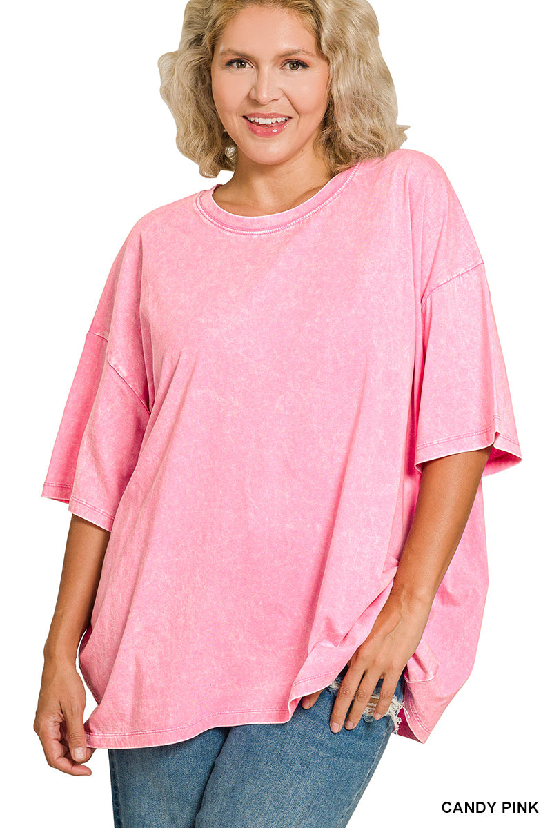 PLUS ACID WASH COTTON BOYFRIEND BOX TEE