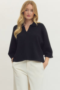 Solid 3/4 sleeve knit top