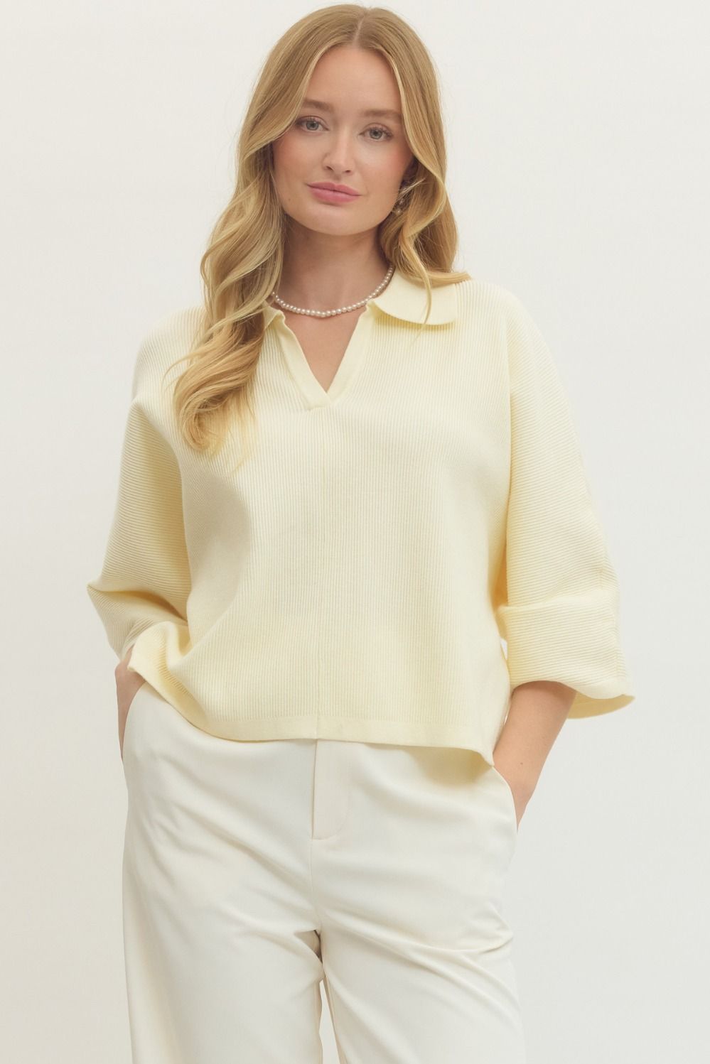 Solid 3/4 sleeve knit top