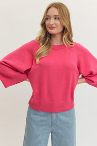 Solid raglan 3/4 sleeve sweater knit top