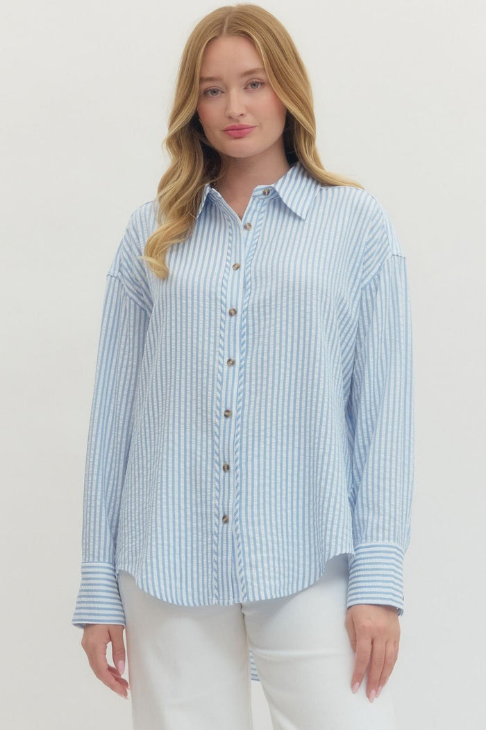 Striped long sleeve button-down top