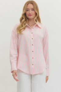 Plus Striped long sleeve button-down top