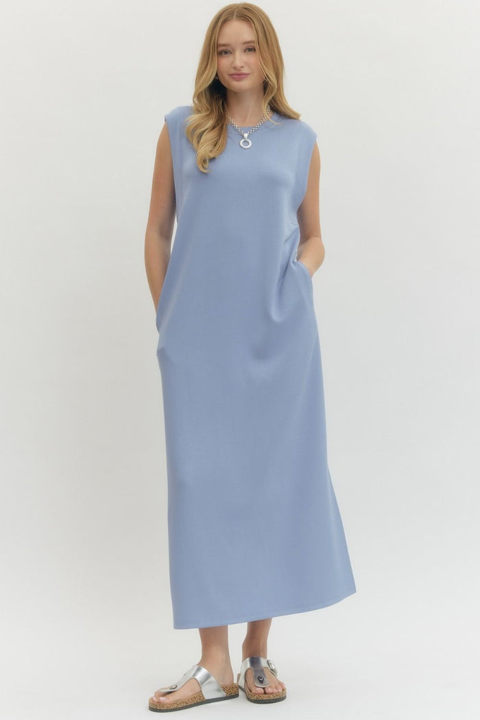 Solid jersey knit pullover midi dress