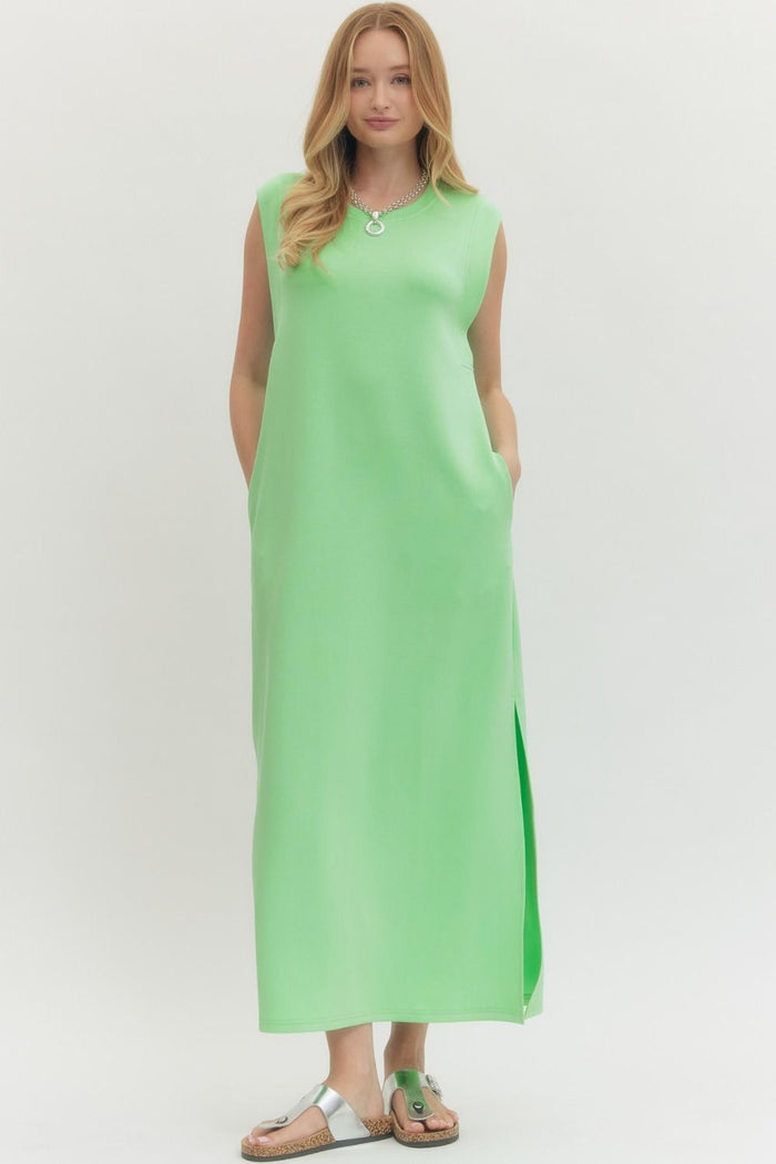 Solid jersey knit pullover midi dress