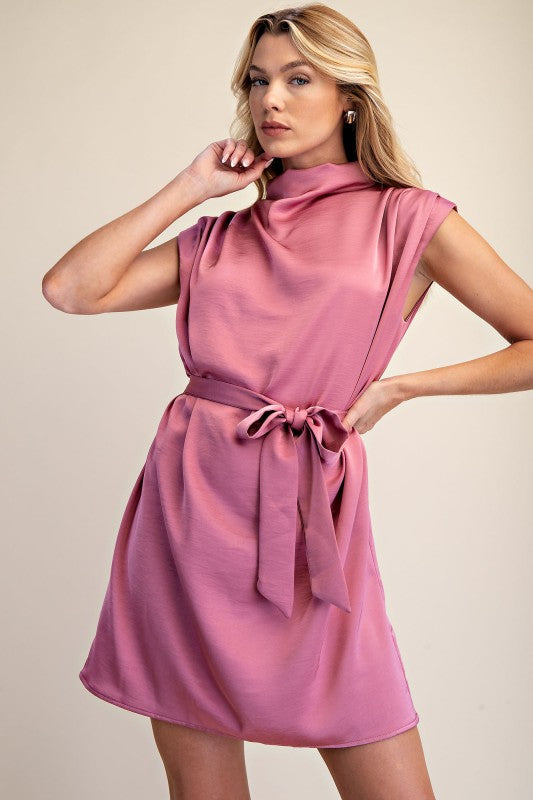 Mock Neck Sleeveless Mini Dress