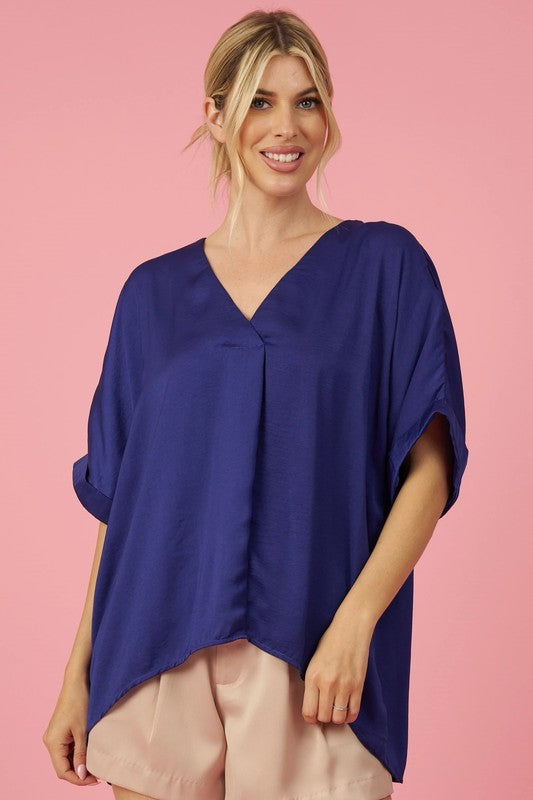 V-Neck High Low Blouse