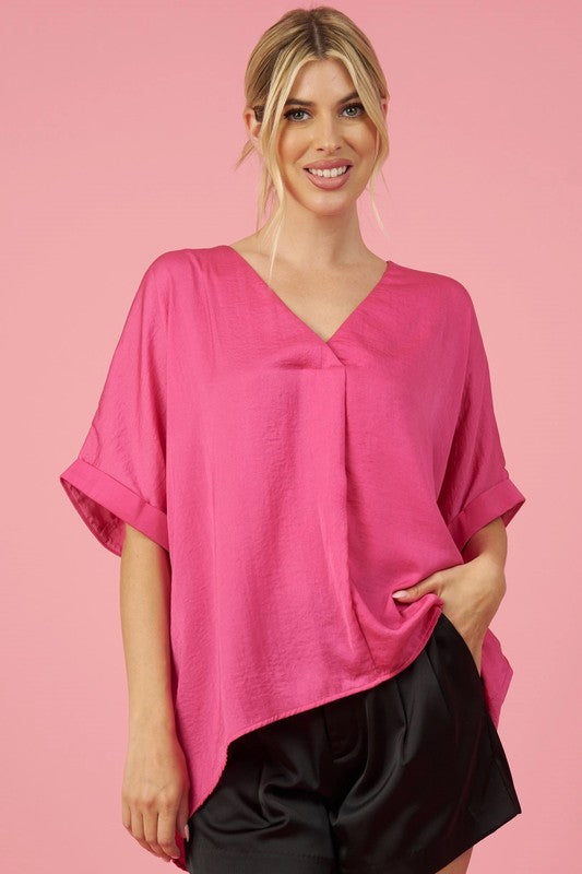 V-Neck High Low Blouse