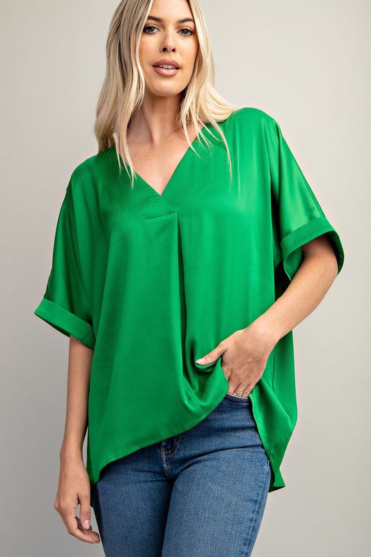 V-Neck High Low Blouse