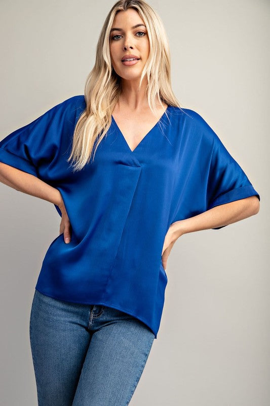 V-Neck High Low Blouse