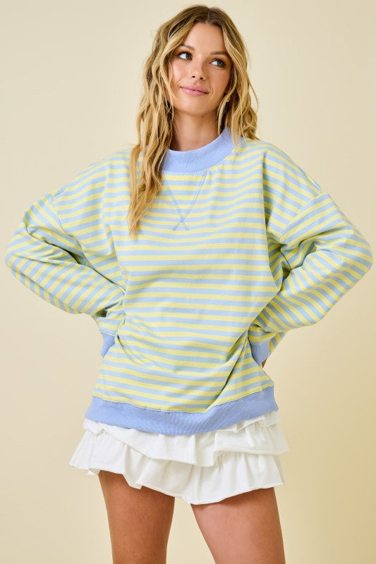 Mock Neck Striped Terry Lounge Sweatshirt