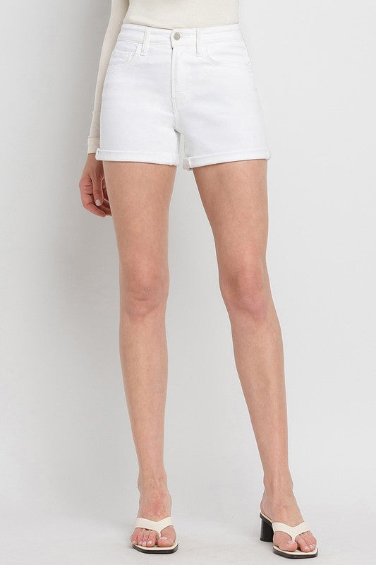 VERVET HIGH RISE DOUBLE CUFF DENIM SHORTS OPTIC WHITE