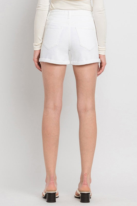 VERVET HIGH RISE DOUBLE CUFF DENIM SHORTS OPTIC WHITE