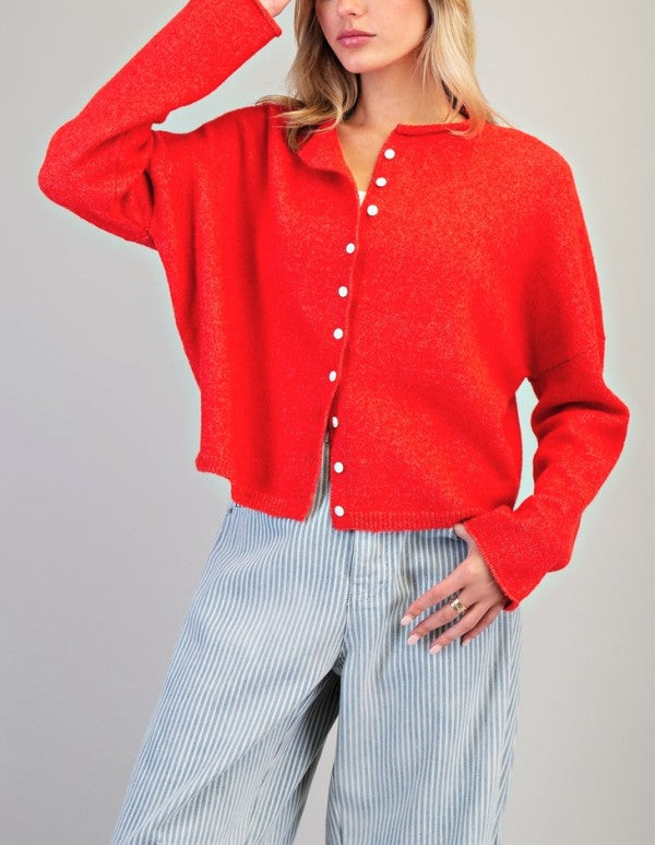 Solid Button Down Long Sleeve Cardigan