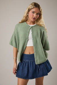 Short Sleeve Crew Neck Sweater Cardigan