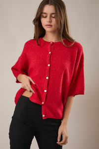 Short Sleeve Crew Neck Sweater Cardigan