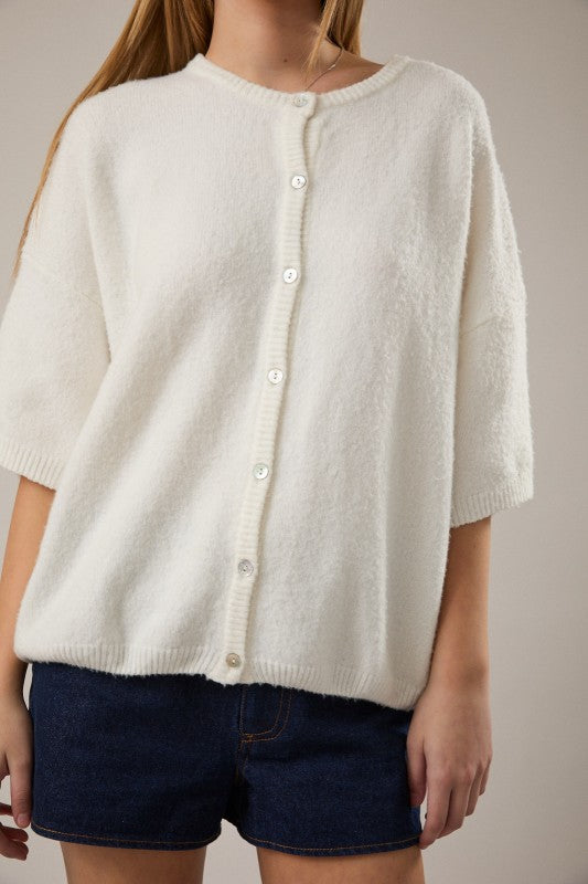Short Sleeve Crew Neck Sweater Cardigan