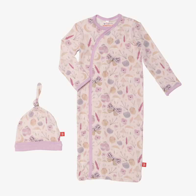 organic botanics modal magnetic cozy sleeper gown + hat set