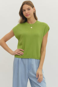 Solid cap sleeve knit top featuring round neck