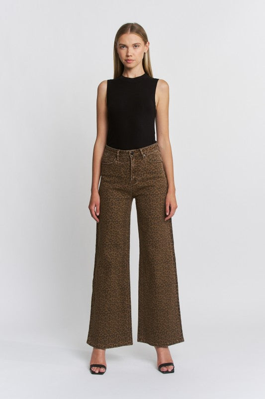 Super High Wide Leg Leopard Jeans