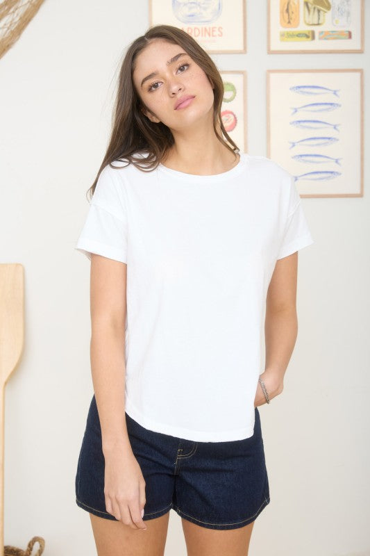 Round Neck Short Sleeve Exposed Seam Knit Top
