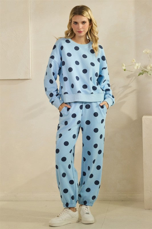 Polka Dot Crew Neck Sweatsuit