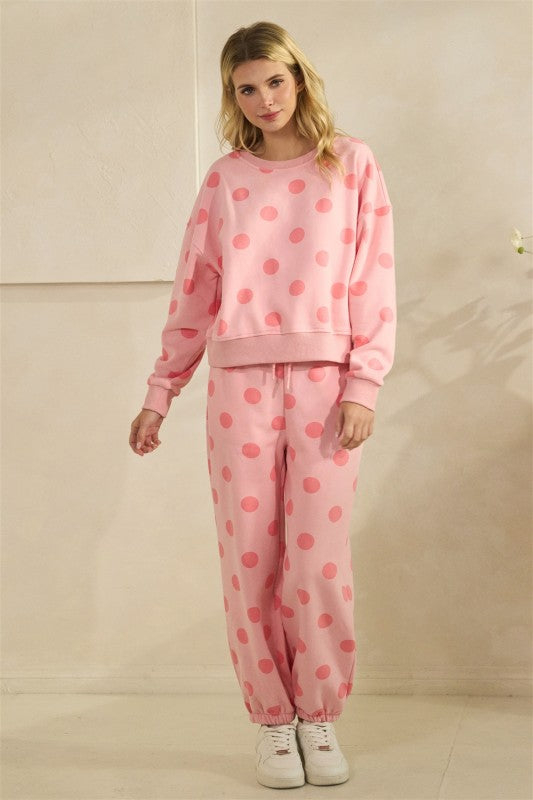Polka Dot Crew Neck Sweatsuit