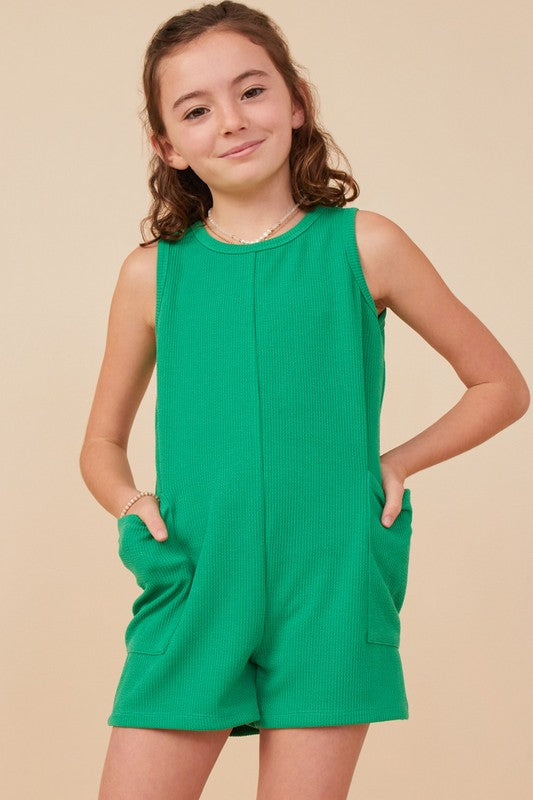 Girls Cargo Pocket Knit Tank Romper