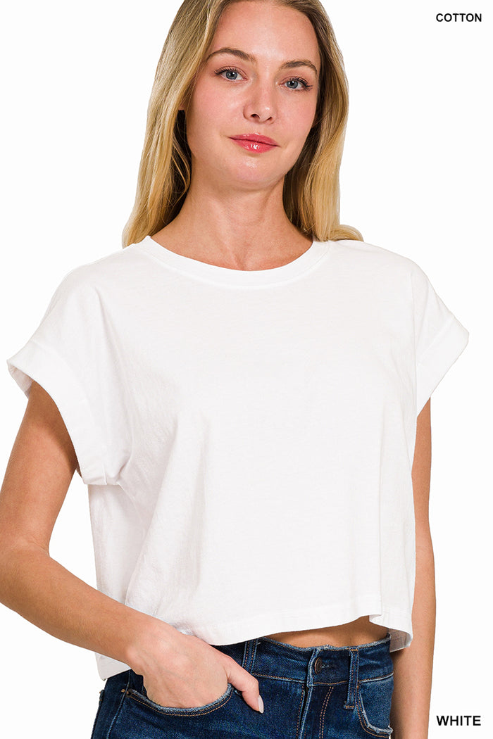 COTTON FOLDED SLEEVE TOP