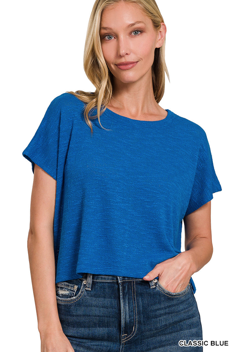 KNIT ROUND NECK CROPPED TOP