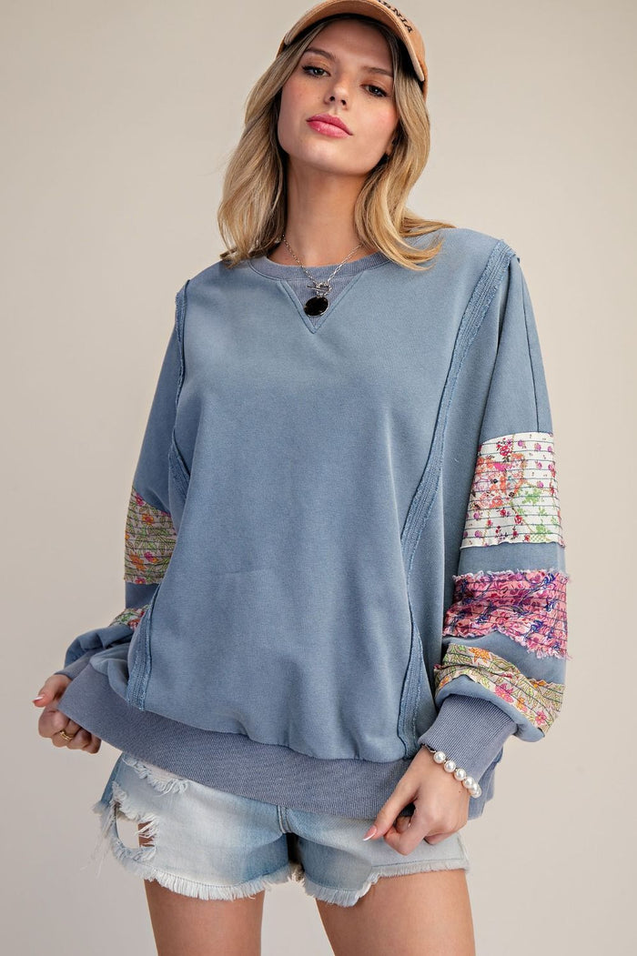 PRINT MIX WASHED TERRY PULLOVER