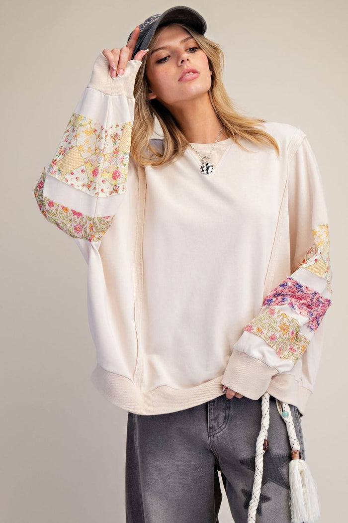 PRINT MIX WASHED TERRY PULLOVER