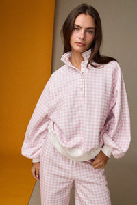 Gingham Quarter-snap Pullover