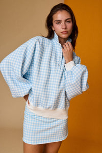 Gingham Quarter-snap Pullover