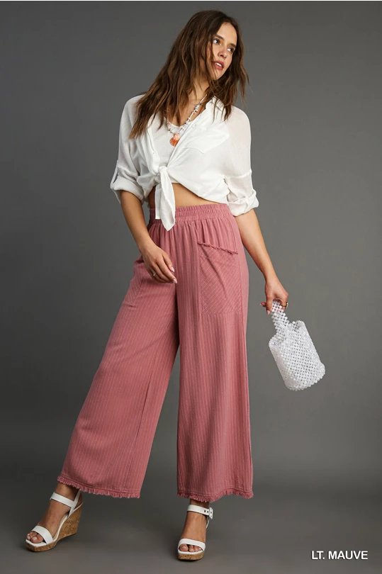 Linen Regular Washed Striped Wide Leg Pants