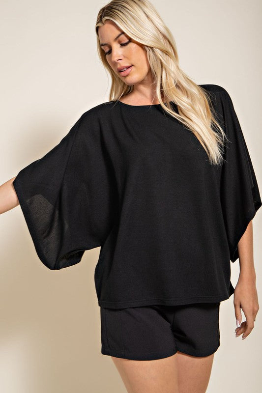 Kimono sleeves scoop neck loose fit top