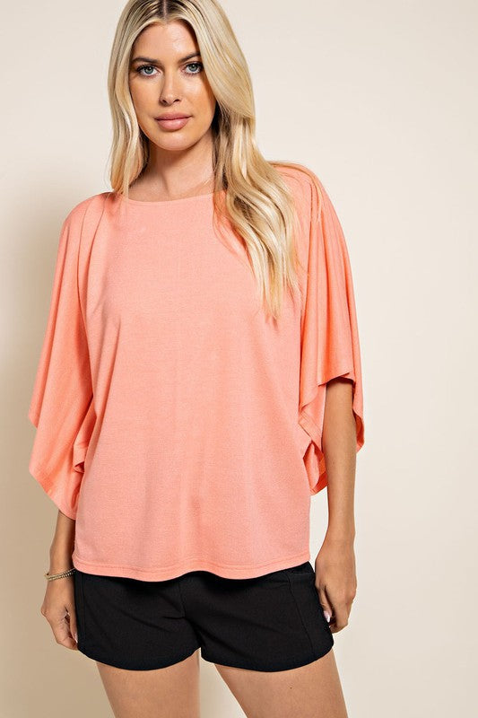 Kimono sleeves scoop neck loose fit top