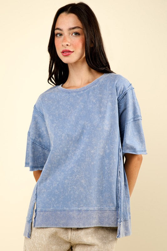 Round Neck Oversized Washed Casual Knit Top