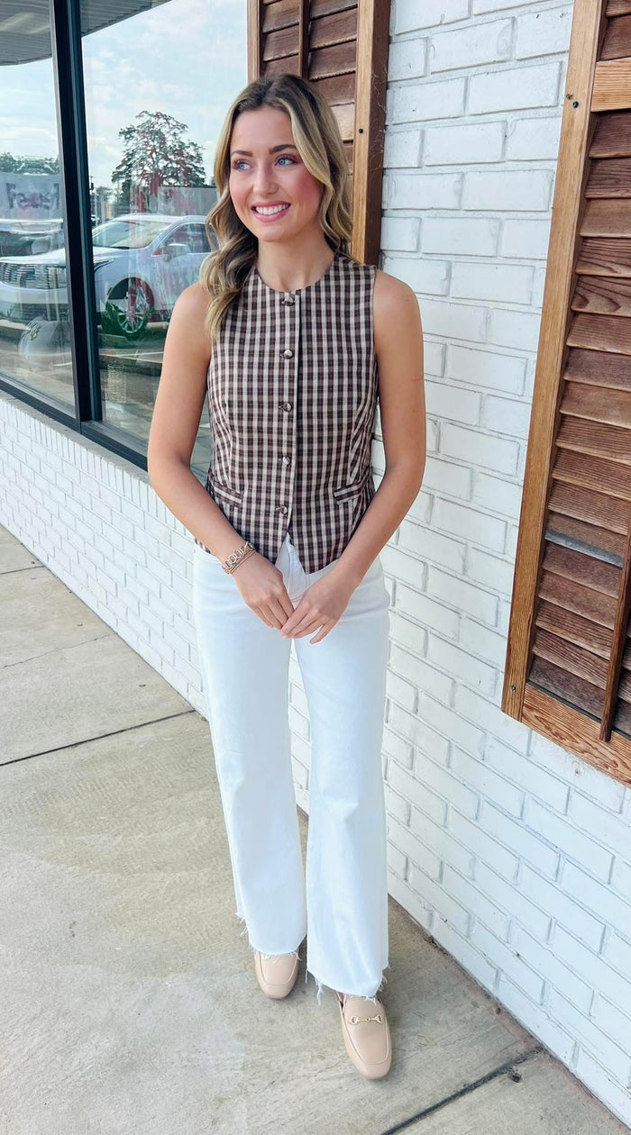 Plaid Button Down Vest Top
