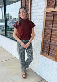 Risen Mid Rise Fit Leopard Barrel Pants