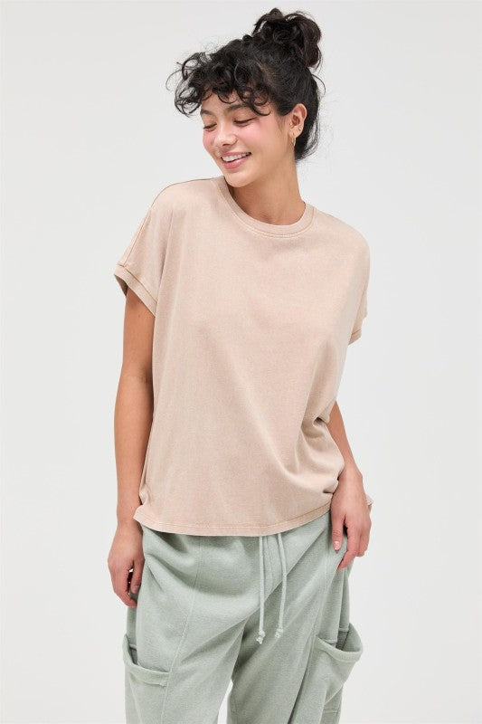 Capped Sleeve Mineral Wash T-shirt