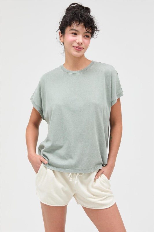 Capped Sleeve Mineral Wash T-shirt
