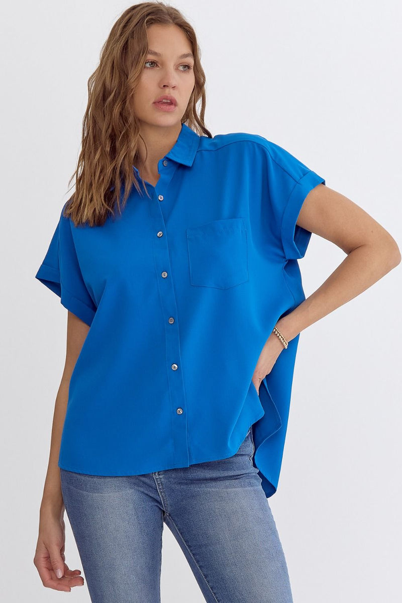 Solid button down collared top