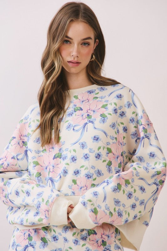 Floral Print Oversized Sweatshirt Top