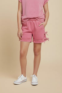 Girls Washed Side Bow Detail Knit Shorts