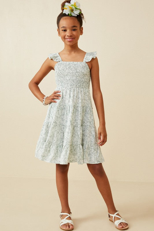 Girls Ditsy Floral Smocked Flutter Tank Dress