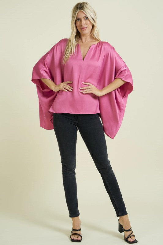 Draped kimono sleeves relaxed fit V neck top